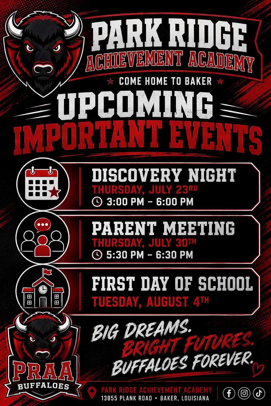Graphic for some of PRAA important upcoming dates